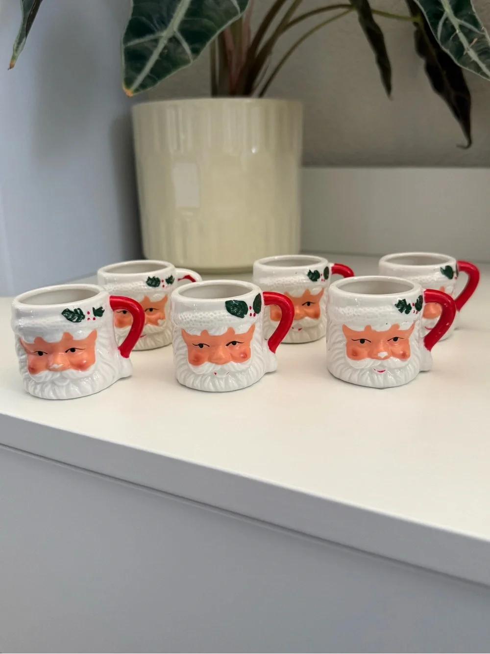 Festive Santa Face Mini Ceramic Espresso Mugs - Set of 6